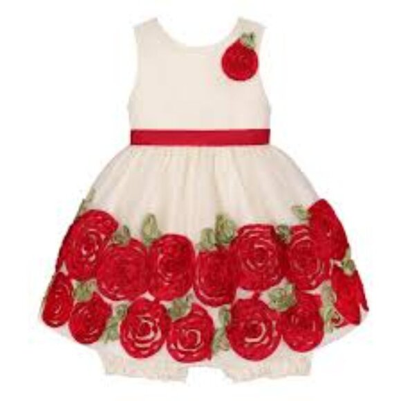 AMERICAN PRINCESS Ivory Satin Ribbon Roses Dress - Picture 1 of 11
